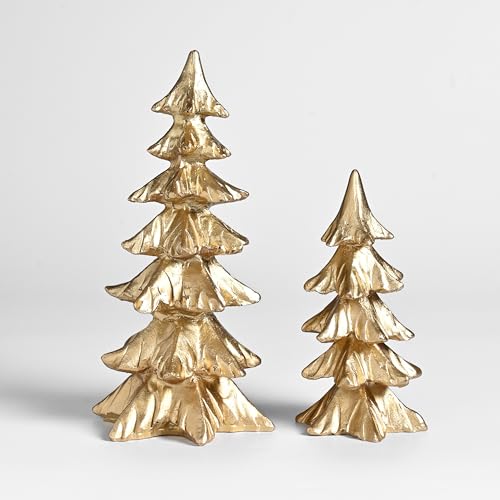 FESTGLOX Gold Christmas Tree Figurines,Small Resin Christmas Tabletop Trees - color: Gold, size: Set of 2