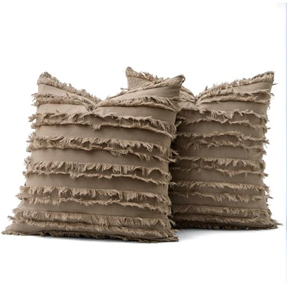 MIULEE Boho Linen Striped Throw Pillow Covers 18x18, Khaki Brown - color: Khaki, size: 18" x 18" (Pack of 2)