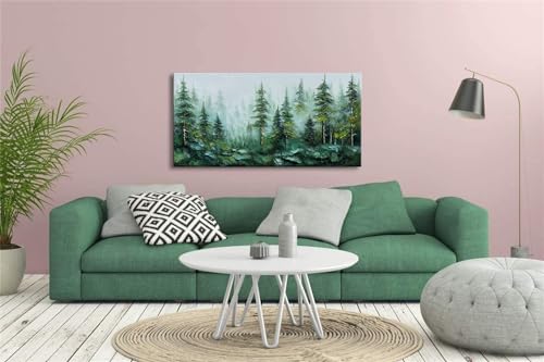 Alenoss Hand Painted 3D Abstract Oil Painting, Green Forest Wall Art - color: AL-B101