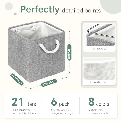 FinishingBo 11 inch Cube Storage Bin with Handles 6 Pack - color: Gray-6 Pack