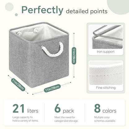 FinishingBo 11 inch Cube Storage Bin with Handles 6 Pack - color: Gray-6 Pack