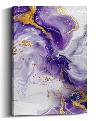 Abstract Canvas Wall Art - Purple and Gold Textured Pictures Gray White Painting Modern Abstract Wall Decor Framed for Living Room Gallery Wrap Ready to Hang(Art-4,24.00x36.00 inch) - color: Art-4, size: 36"L x 24"W
