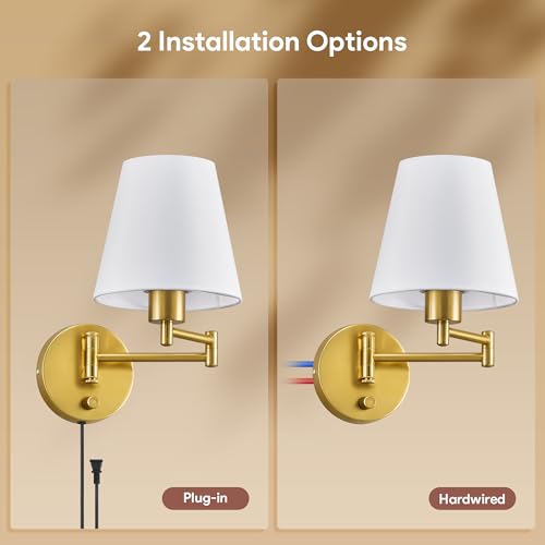 VONLUCE Wall Lamp, Plug in & Swing Arm Wall Sconce, Gold Finish - color: Gold, size: 1 Pack