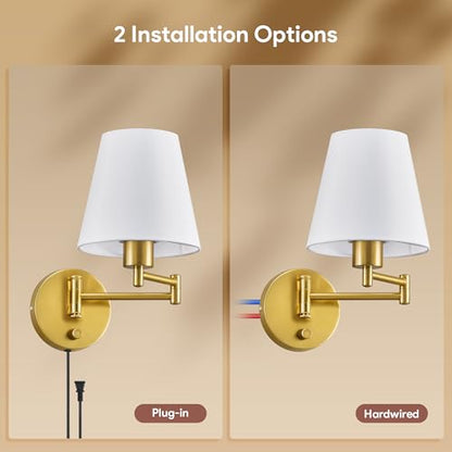 VONLUCE Wall Lamp, Plug in & Swing Arm Wall Sconce, Gold Finish - color: Gold, size: 1 Pack
