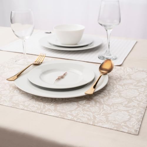 Cotton Placemats Set of 6-13x19 Inch, Reversible Floral Printed Placemats, Durable & Elegant for Dining Table, Wedding, Restaurant, Oeko-TEX Certified - Beige - color: Floral Printed Beige - Reversible Printed