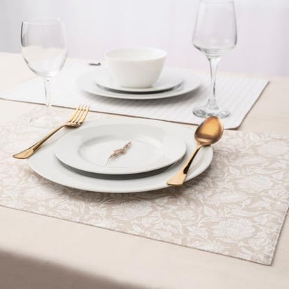 Cotton Placemats Set of 6-13x19 Inch, Reversible Floral Printed Placemats, Durable & Elegant for Dining Table, Wedding, Restaurant, Oeko-TEX Certified - Beige - color: Floral Printed Beige - Reversible Printed