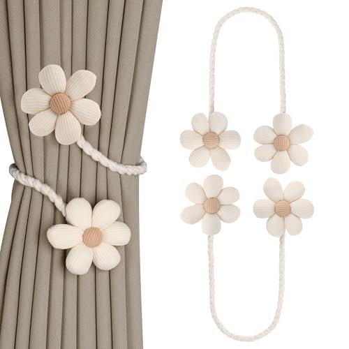 Meplait 2 Pack Flower Curtain Tiebacks, Boho Tie Backs for Curtains, Beige - color: B Flower-beige