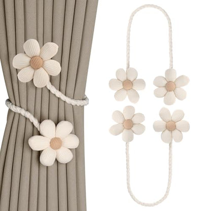 Meplait 2 Pack Flower Curtain Tiebacks, Boho Tie Backs for Curtains, Beige - color: B Flower-beige