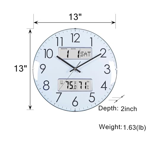 Nbdeal 13-Inch Analog Silent Wall Clock with Calendar Temperature & Humidity (White) - color: White