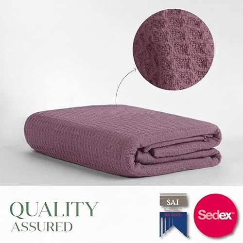 100% Cotton Waffle Weave Blanket for Hot Sleepers, King 106" x 92" - color: Lavender, size: King(106"x92")