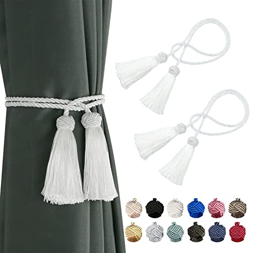 BEL AVENIR 2 Pack Handmade Rope Tassel Curtain Tiebacks - color: White, size: 2 Pack