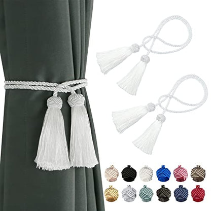 BEL AVENIR 2 Pack Handmade Rope Tassel Curtain Tiebacks - color: White, size: 2 Pack