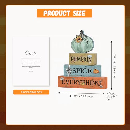 Smile Fall Wooden Decor Signs Teal Pumpkin Plaque PUMPKIN SPICE EVERYTHING Tiered Tray Tabletop Signs for Autumn Harvest Thanksgiving Home Decor - style: Pumpkin Spice
