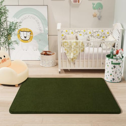 Amearea Modern Washable Runner Rugs, 2x4 Olive Green Bedroom Runner Rug - color: Olive Green, size: 2' x 4' (Runner)