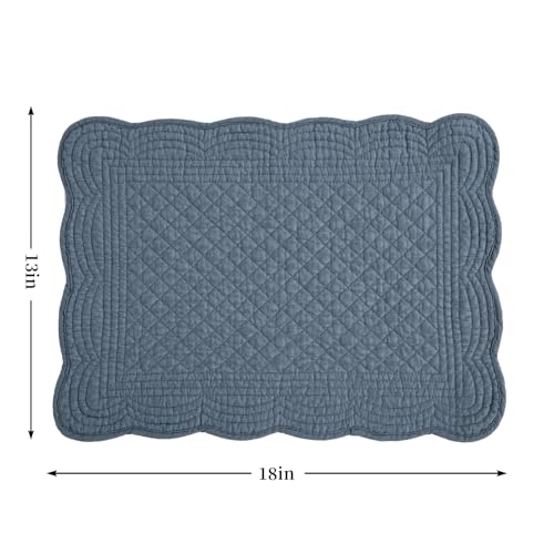 HOMBYS Quilted Placemats Set of 6 Washable-13x18 inches Rectangular Placemats for Kitchen Table-100% Cotton Fabric Rectangular Table Mats, (Blue) - color: Blue
