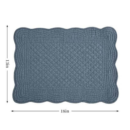 HOMBYS Quilted Placemats Set of 6 Washable-13x18 inches Rectangular Placemats for Kitchen Table-100% Cotton Fabric Rectangular Table Mats, (Blue) - color: Blue