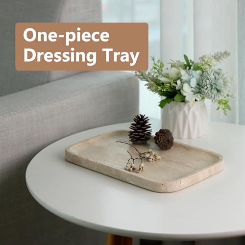 Marble Vanity Tray, Travertine Bathroom Tray Countertop, Beige Stone Decorative Dresser Serving Trays, Kitchen Sink Storage, Jewelry & Perfume Holder(Travertino Romano) - color: Travertino Romano