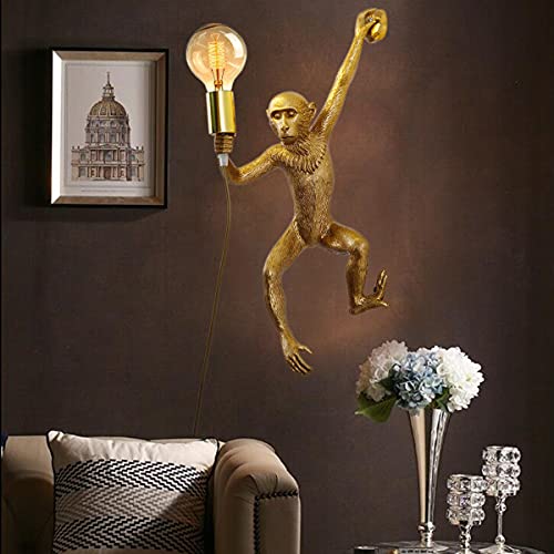Jorunhe Plug in Wall Sconces, Resin Monkey Wall lamp, 21.65 x 11.81 Inch On Off Switch, Vintage Industrial Wall Light Fixture for Living Room, Bedroom, Office