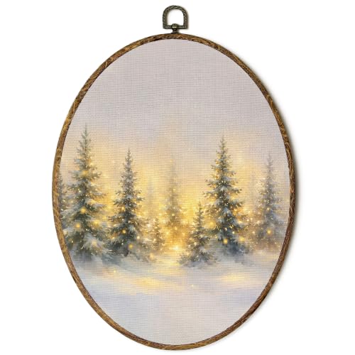 FSTCSV Christmas Winter Forest Oval Wall Art Framed 8.8x11.5in - color: oval-11