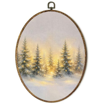 FSTCSV Christmas Winter Forest Oval Wall Art Framed 8.8x11.5in - color: oval-11