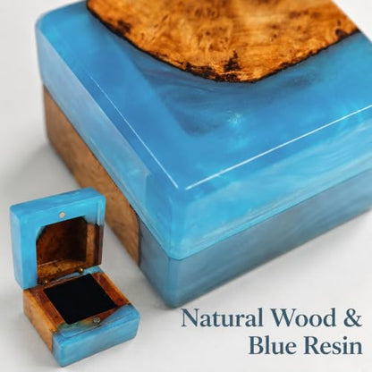 Wedding Ring Box for Proposal with Single Slot, Handcrafted, Made of Wood and Resin, Wedding Ceremony, Jewelry Organizer - color: Light Blue