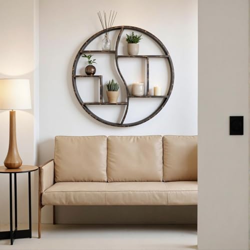 Round Wall Shelf,Decorative Circle Floating Shelves - color: Retro