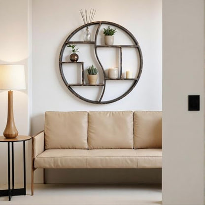 Round Wall Shelf,Decorative Circle Floating Shelves - color: Retro