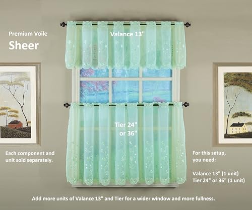 Today's Curtain, Samantha Embroidered Sheer Tier 24", Sage, 59" W x 24" L - color: Sage, size: 59"W x 24"L (Pack of 1)