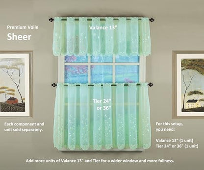 Today's Curtain, Samantha Embroidered Sheer Tier 24", Sage, 59" W x 24" L - color: Sage, size: 59"W x 24"L (Pack of 1)