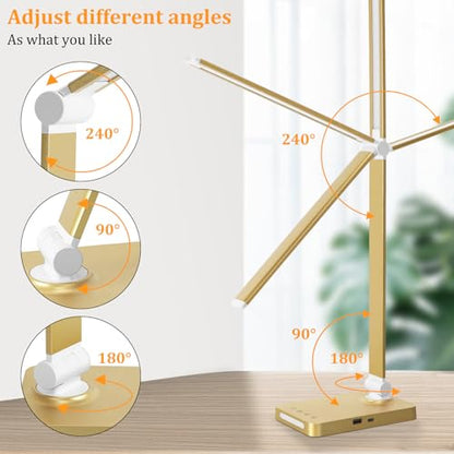 LED Desk Lamp with USB Ports,Touch Desk Lamps for Home Office with 5 Modes - color: Gold