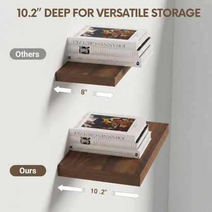Vivelove 10x10 Inches Floating Shelves Wall Mounted Set of 2, Walnut - color: Walnut, size: 10.2”wx10.2”dx1.5”h