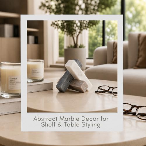 Abstract Jack for Book Shelf and Home Decor - Marble Sculpture for Bathroom, Small Bedroom, Kitchen Counter, and Living Room - Contemporary Modern Style Desk Accessory for Office - 6", White & Tan