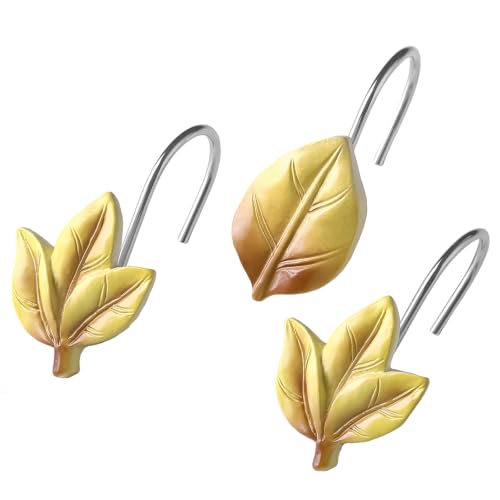 Yellow Plant Leaf Shower Curtain Hooks,Eucalyptus Bathroom Decor,12PCS - color: Yellow