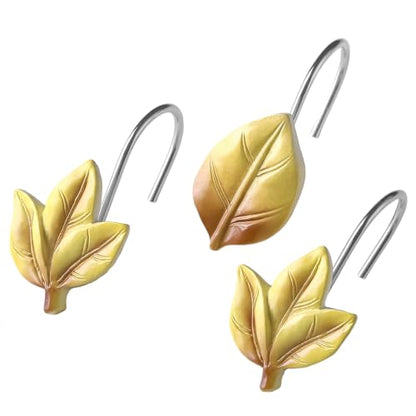 Yellow Plant Leaf Shower Curtain Hooks,Eucalyptus Bathroom Decor,12PCS - color: Yellow