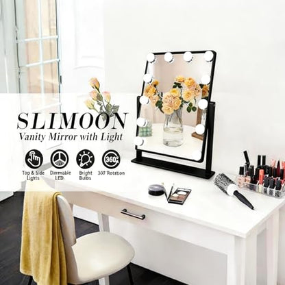 Makeup Vanity Mirror with Lights,10X, Black 17.12"x13.77" - color: Dark Black