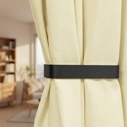 Grevosea 2 Pack Adhesive Curtain Holdbacks No Drill Curtain Tiebacks Curtain Holders for Wall Drapes Window Treatment Curtain Hooks for Home Office Decor (Black)