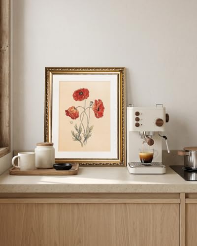 VIYYIEA Gold Framed Red Poppy Wall Art Floral Canvas Painting, 13×16 Inch - color: Red Poppy Wall Art, size: 16"L x 13"W