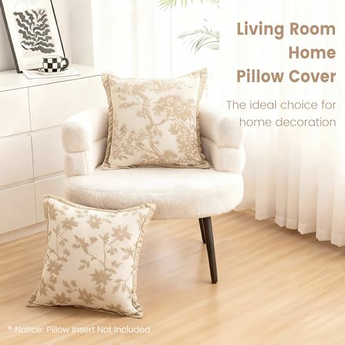 Maple Leaf Plant Pillow Cover for Couch Modern Style Pillow Covers Snow Neil Courtyard Home Pillow Cover 2-Pack Set for Living Room Sofa Bed, Flower Plant Style (Light Brown, 18 * 18 inch) - color: Leaf + Brach Light Brown