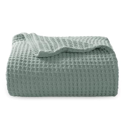 Bedsure 100% Cotton Throw Blanket for Couch, Waffle Weave, Green, 50"X70" - color: 04 Green, size: Throw XL (50" X 70")