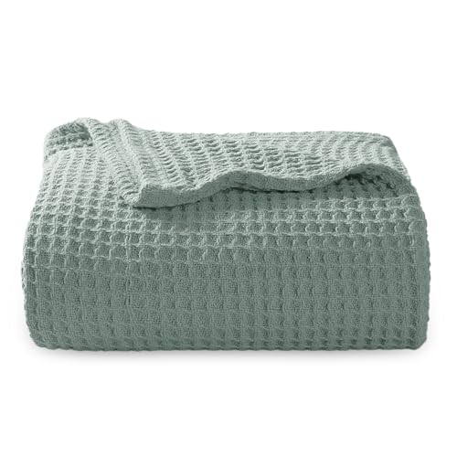 Bedsure 100% Cotton Throw Blanket for Couch, Waffle Weave, Green, 50"X70" - color: 04 Green, size: Throw XL (50" X 70")