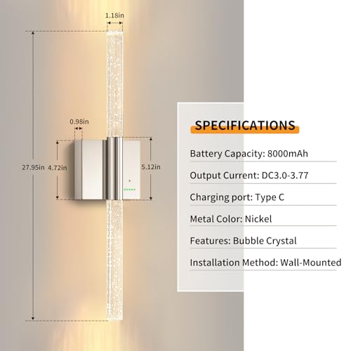 Battery Operated Wireless Wall Sconces, 2 Pack Dimmable Wall Lighting - color: Nickel
