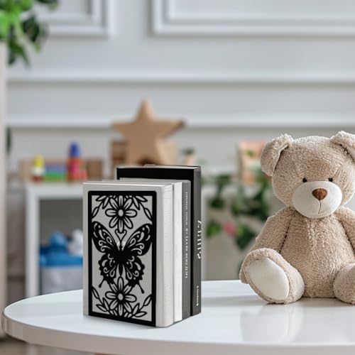 Peacoblue 5.3"x4.3"x7.9" Metal Bookends, Heavy Duty Book Ends for Shelves - color: Butterfly