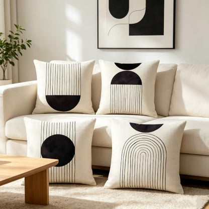 IcosaMro Black and White Boho Throw Pillow Covers 18x18 Set of 4 Beige - color: Mid Century Arched Geometry