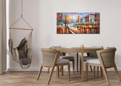 Alenoss Modern Oil Paintings Paris Eiffel Tower Landscape Wall Art 48x24 Inches - color: AL-B94