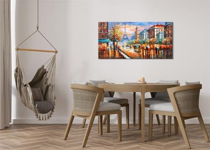 Alenoss Modern Oil Paintings Paris Eiffel Tower Landscape Wall Art 48x24 Inches - color: AL-B94