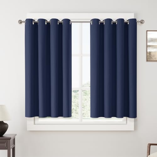 ChrisDowa Navy Blue Blackout Curtains 45 Inches Long 2 Panels for Bedroom - color: Navy Blue, size: 52"W x 45"L (Pack of 2)