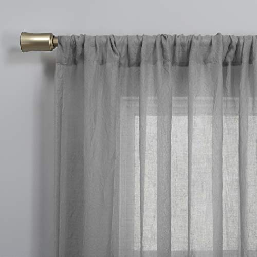No. 918 Genevieve 2-Pack Linen Weave Sheer Semi-Sheer Rod Pocket Curtain Panel Pair, Gray, 50"W x 84"L (2 Panels) - color: Grey, size: 50"W x 84"L (Pack of 2)