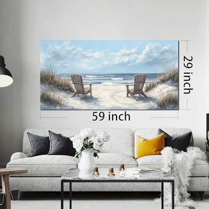 Ouzzlie Landscape Wall Art White Canvas Art for Living Room - color: Light Blue, size: 59"L x 29"W