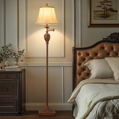 AIDENOEY Traditional Floor Lamp with 350° Swing Arm,Including Bulb,Walnut - color: Walnut