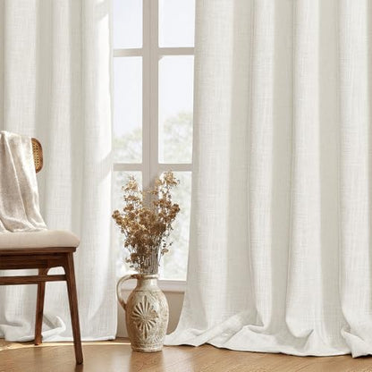 MIULEE Thick Linen Curtains, 42Wx96L, Neutral Ivory Semi Sheer - color: Beige White, size: 42"W x 96"L (Pack of 2)